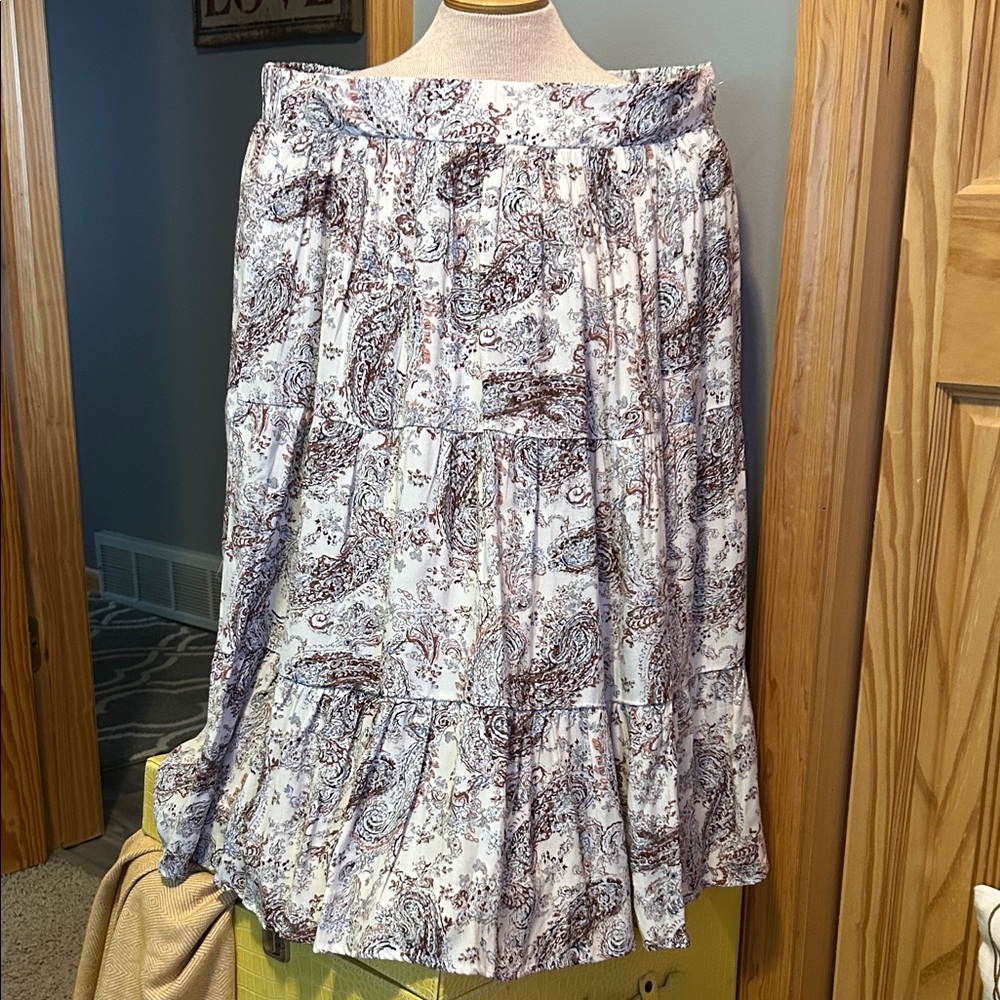 Sundance Floral Paisley Midi Skirt in Cream and Brown